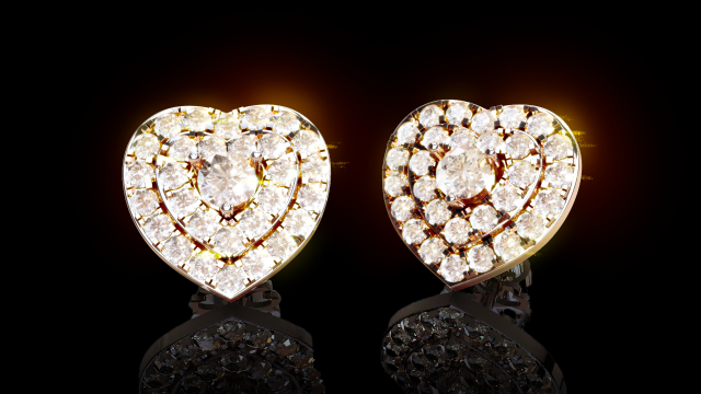 love heart stud earrings 2 jewelry jewel jewelrydesign jewellery jewelrymodel earring stud-earring gold silver platinum diamond valentine printable print-ready 3D print model - Mito3D