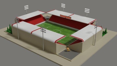 low-poly football stadium 3d model in 3dexport training seats architecture league sport cup pitch goal corner hot dog car light tree champion arena exercise soccer 3d print model - Mito3D