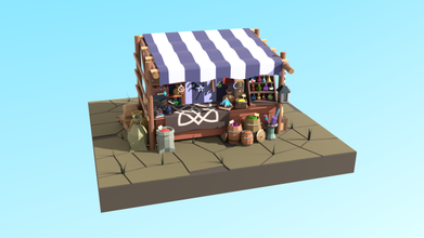 low-poly magic items stall architecture stall items magic building fairy magician market marketplace illustration sale street exterior shop 3d print model - Mito3D