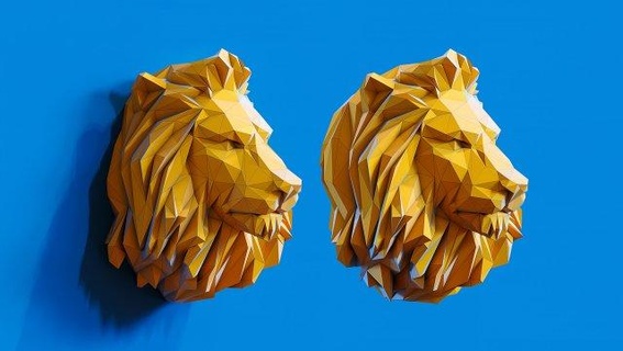 low poly lion head pendant papercraft lowpoly yellow blue ukraine tiger kitty roar flower isolated food black vegetable decoration rose object 3d print model - Mito3D