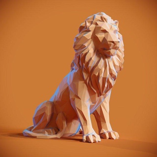 low poly lion papercraft sculpture lowpoly abstract mesh statue art style design decor animal figurine origami polygon geometric shape miniatures figurines 3d print model - Mito3D