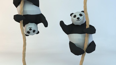lowpoly-cute panda-Seil-low-poly-3d-Druck-Modell lowpoly panda Tier drucken zoo cartoon Kreaturen polar tragen gras Spiel bereit Seil fox Niedlich Tiere Spiele - Spielzeug 3d print model - Mito3D