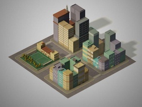 lowpoly pack 4 city blocks block building collection design game house isometric poly street urban non-realistic 3d print model - Mito3D