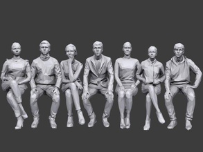 lowpoly people sitting pack 6 3d model in bomber 3dexport anatomy character citizen female girl human sit waiting woman 3d print model - Mito3D