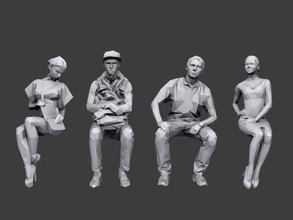 lowpoly people sitting pack 3d model in bomber 3dexport character humans man sit waiting woman 3d print model - Mito3D