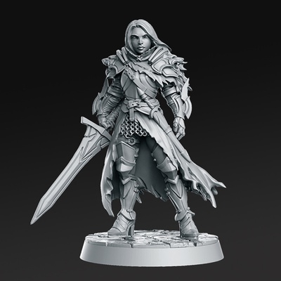lydia lioness miniatures ready to print 3d model in sculpture 3dexport lydia-the-lioness armor eagle cute girl woman cape old shield sword lion lord paladin dnd rnestudio tabletop-fantasy resin-miniature gaming rpg dungeons-and-dragons 3d print model - Mito3D