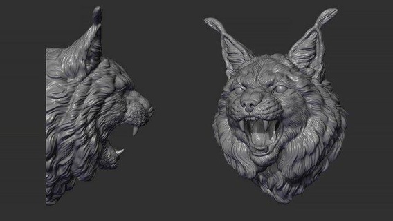 vaşak baş kızgın hayvanlar heykel hayvan vahşi kedi memeliler doğa 3dprint cnc minyatürler takı kolye Sanat dekorasyon 3d print model - Mito3D