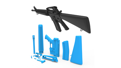 m16 3d print model in hand tools 3dexport machine army american m4 bullet ammo arms soldier character defense war bomb firearms fire trigger sabaana 3d print model - Mito3D