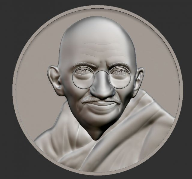 mahatma gandhi relief model 3d print in coins badges 3dexport portrait cnc basrelief 3D print model - Mito3D