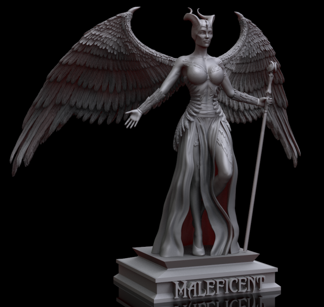 maleficent 3d print model in monsters & creatures 3dexport angelina jolie sorceress fairy staff elf wings flight fantasy fabulous woman creature forest nature statuette seal decoration horns 3D print model - Mito3D