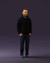 man beard in dark blue jacket 0601 3d print ready model 3dexport scan polygon 3dprint human male realistic posed character people miniatures woman child style success fashion beauty 3d print model - Mito3D