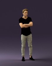 man in black shirt white pants 0533 3d print ready model 3dexport scan polygon 3dprint human male realistic posed character people miniatures woman child style success fashion beauty 3d print model - Mito3D