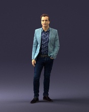 man blue jacket 0194 3d print ready scan model polygon 3dprint human male realistic posed character people miniatures woman child style success fashion beauty 3d print model - Mito3D