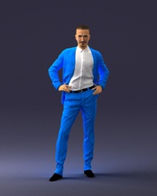 homme bleu costume 0028 3d impression prêt analyse modèle polygone Impression 3D Humain Masculin réaliste posé personnage miniatures femme enfant style Succès mode beauté 3d print model - Mito3D