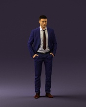 man in blue suit open jacket 0550 3d print ready model 3dexport scan polygon 3dprint human male realistic posed character people miniatures woman child style success fashion beauty 3d print model - Mito3D