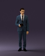 man blue suit tablet 0595 3d print ready scan model polygon 3dprint human male realistic posed character people miniatures woman child style success fashion beauty 3d print model - Mito3D