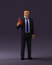 man dark blue suit bottle smile 0552 3d print ready scan model polygon 3dprint human male realistic posed character people miniatures woman child style success fashion beauty 3d print model - Mito3D