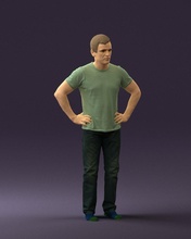 man green-gray shirt 0590 3d print ready scan model polygon 3dprint human male realistic posed character people miniatures woman child style success fashion beauty 3d print model - Mito3D