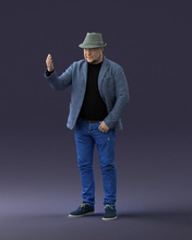 man in a hat 1213 3d figurine print model 3dexport fashion fine portrait cool casual trendy character pant sweater subway port mouth driver grill leg spring card product miniatures 3d print model - Mito3D