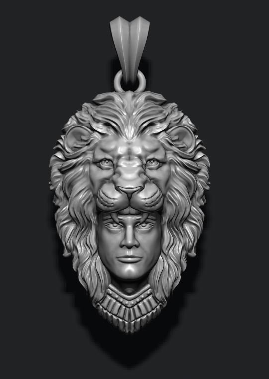 homem leão pingente 3d impressão modelo in pingentes 3dexport jóias natureza cabeça malha colar mulher joalheria tigre bravo rugindo áfrica selvagem tigr animal masculino garoto homens mulheres 3D print model - Mito3D