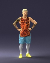 man tatoo in pose 0346 3d print ready model woman 3dexport scan polygon 3dprint human male realistic posed character people miniatures child style success fashion beauty 3d print model - Mito3D