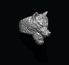 wolf ring 3d drucken modell ringe 3dexport schmuck anhänger juwel männlich tiger panthere pantere puma bengalen natur kopf frau wütend brüllend wild tier indisch wolfskopf 3d print model - Mito3D