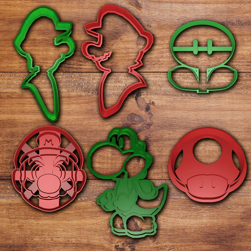 mario bros cookie cutter set 2 3d print model in kitchen dining 3dexport bits silhouette yosi yoshi powerup flower 3D print model - Mito3D