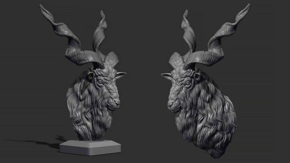 markhor goat head  animals markhor goat head art sculpture statue figure animal nature horns printable  3d print model - Mito3D