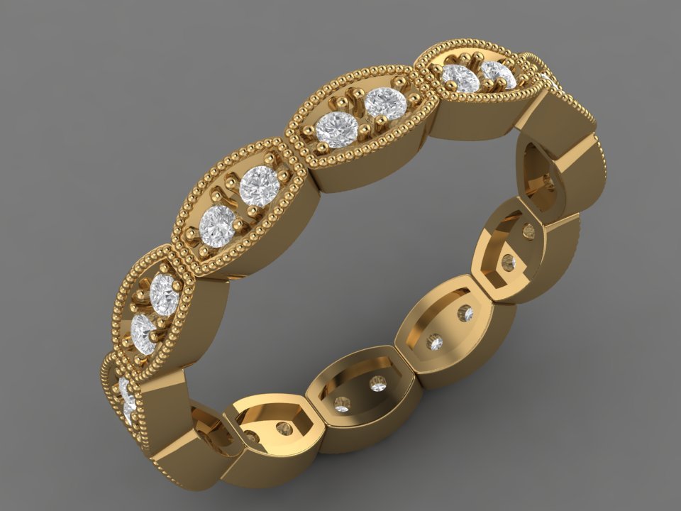 marquise banda de eternidade anel ouro a diamante 3D print model - Mito3D