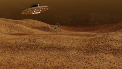 Marte escena OVNI Desierto arena extraterrestre paisaje naturaleza espacio astronave resumen Arte Roswell geométrico forma ambiente puesta sol playa planeta vehículo 3d print model - Mito3D