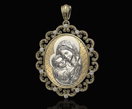 mary jesus child pendant 3d printable pendants gold silver platinum brilliant sterling mother christ religion religious virgin women medallion fashion jewellry 3d print model - Mito3D