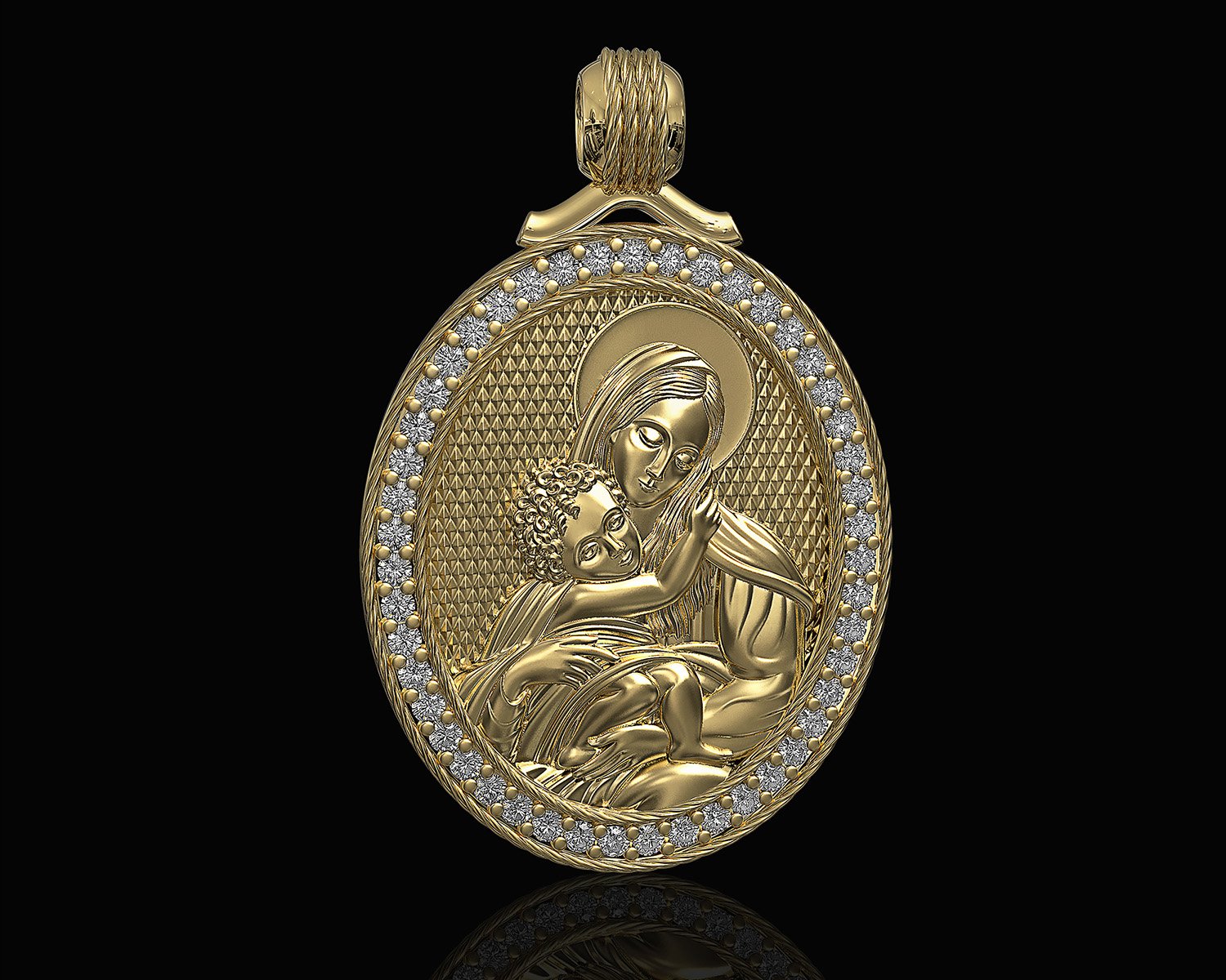 Maria Jesus Anhänger 3d druckbar Gold Silber Platin brillant Sterling Mutter Christus Religion religiös Frauen Medaillon Symbol Edelsteine Jungfrau Schmuck 3D print model - Mito3D