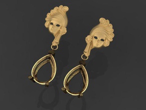 mask earring gold gem gemstone silver pendant neclace medal jewell jewellry jeweller 3d print model - Mito3D