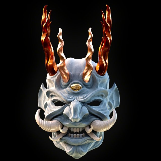 máscara oni demonio decoración japonés criatura Arte 3D print model - Mito3D