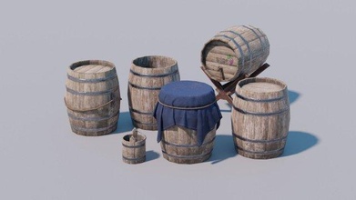 medieval barriles barril vino envase cerveza barrilete madera industrial menaje almacenamiento pbr carga mueble gabinete Cubeta Envío sótano 3d print model - Mito3D