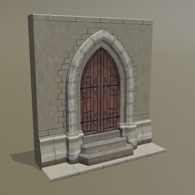 Ortaçağa ait kapı gotik kemer dış mimari yaprak şeklinde oyma kalıplama Giriş oyun varlık çevre Antik Sanat taş giriş poli ev 3D print model - Mito3D
