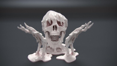 geschmolzen schädel 3d drucken modell skulptur 3dexport kunst skelett stand halter unterstützung knochen modern schwer metall tot druckbar kopf anatomie skulpturen dekor souvenir statue 3d print model - Mito3D