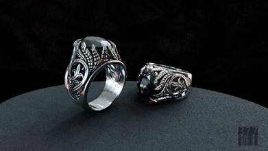 homens anel gema 3d impressão modelo in argolas 3dexport jóias masculino sinete diamantes cera jóia folhas armadilhas orgânico decoração esculpir estereolitografia luxo 3d print model - Mito3D