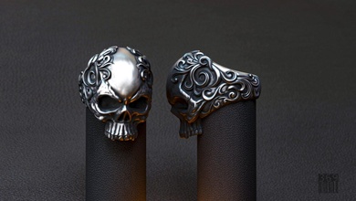 hombres cráneo anillo 3d impresión modelo in anillos 3dexport joyería sello motociclista máscara tiesto hueso cera orgánicos decoración esculpir patrón diseño imprimible estilo moda 3d print model - Mito3D