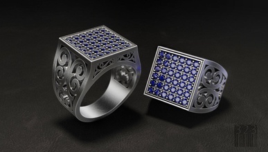 mens anillo de diamantes la joyería los hombres impresión cera trampas decoración estereolitografía patrón lujo piedras preciosas imprimible moda signet 3d print model - Mito3D
