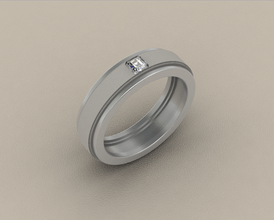 mens ring one stone band modern 3d print model - Mito3D