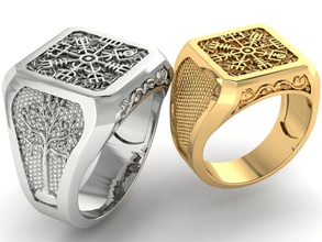 hombres anillo vikingo simbolos opciones joyería masculino sello caballeros joya islandés Brújula runas imprimible símbolo exclusivo oro árbol vida anillos 3ds 3d print model - Mito3D