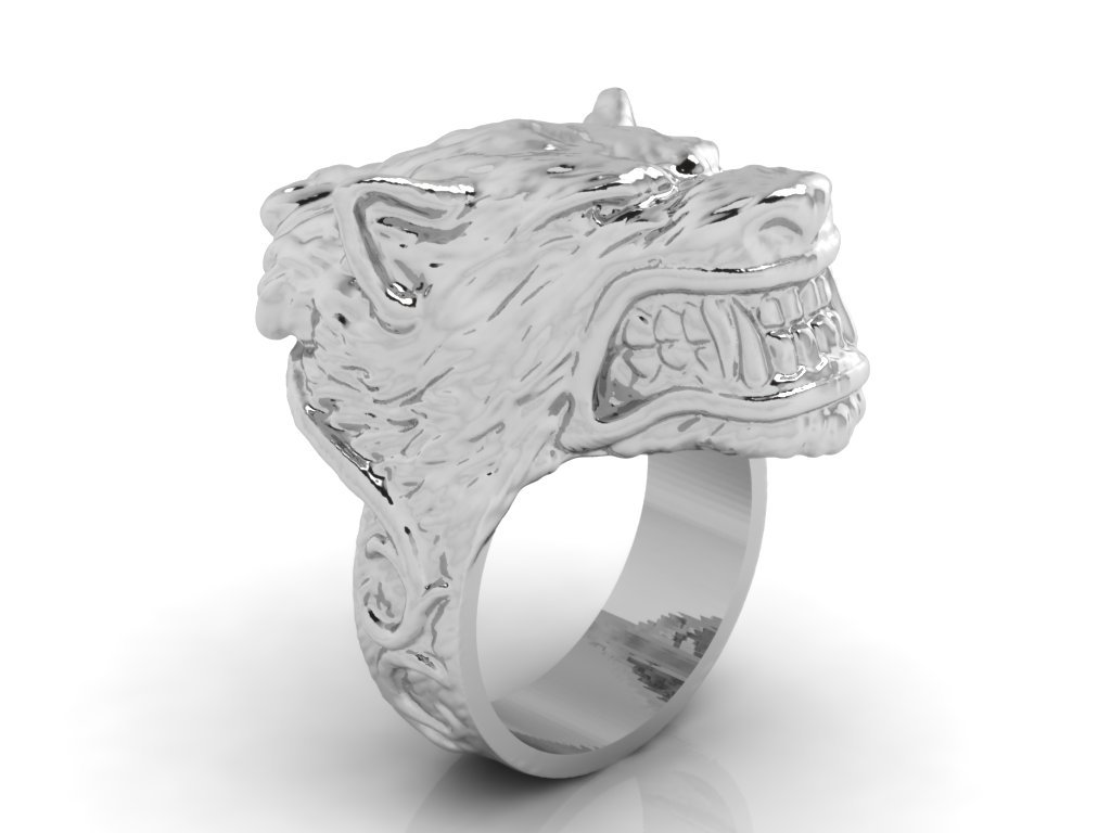 hombre lobo anillo de impresión 3d la modelo oro plata imprimible moda joyería 3D print model - Mito3D