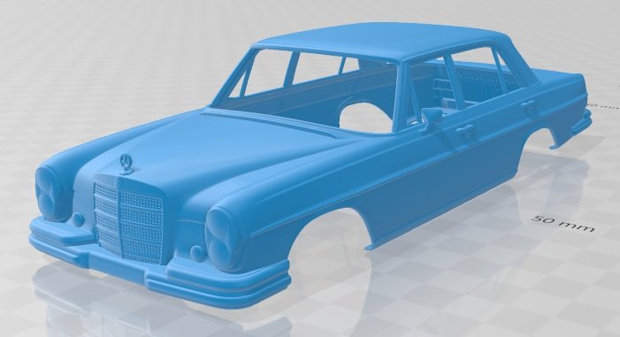 mercedes benz 280 sel 1972 printable body car 3d print model in automotive 3dexport rc miniz slot scalextric tamiya hobby micro 3D print model - Mito3D