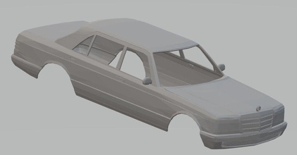 mercedes benz w126 imprimible cuerpo coche vehiculo 3d impresión modelo in automotor 3dexport cáscara rc miniz espacio scalextric antiguo clásico 3d print model - Mito3D