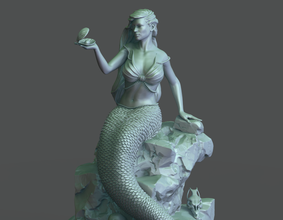 mermaid on stone stl 3d print model in figurines 3dexport sculpture statue ancient figure woman girl decor art body character fantasy miniatures 3d print model - Mito3D