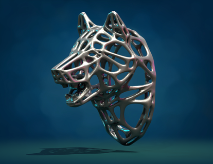 mesh wolf head sculpture lowpoly art beast fir canine carnivora wire 3d print model - Mito3D