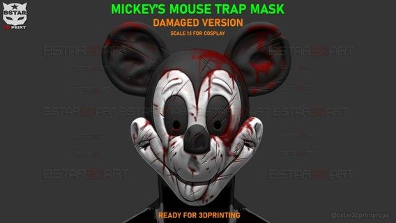 mickey mouse trap mask - damaged version halloween cosplay toys horror terrible disney costumes devil huntress legion frank friday 13th face ghost games 3d print model - Mito3D
