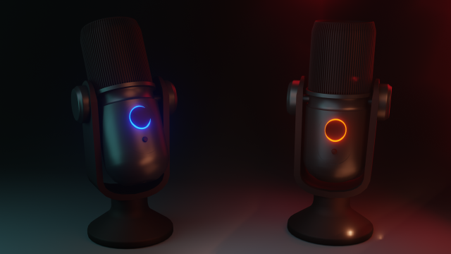 micrófono modelo prestados metálico rojo azul girar 3D print model - Mito3D
