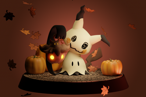mimikyu pumpkin field monsters & creatures pikachueveepokemon halloween friki geek pokeart ghost cute cartoon gengar pumpkaboo autumn fall 3d print model - Mito3D